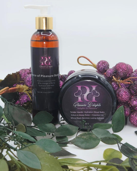 Essence of Pleasure Body Oil and Tender Hands Hydration Ritual Balm